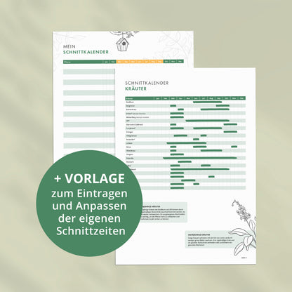 Schnittkalender für Kräuter mit ausfüllbarer Vorlage zum Eintragen und Anpassen eigener Schnittzeiten